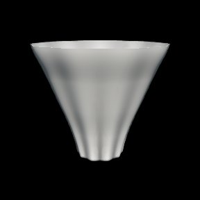 Funnel: Narrow at the base and flaring wide, like a trumpet bell.