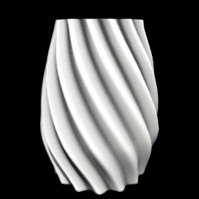 Medium Twist: Fourteen ribs spiral a quarter turn up a shoulder that tapers to the top.
