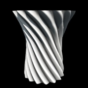 Strong Twist: Sixteen ribs wrap a third of a turn up a trumpet flare: a dramatic rope effect.